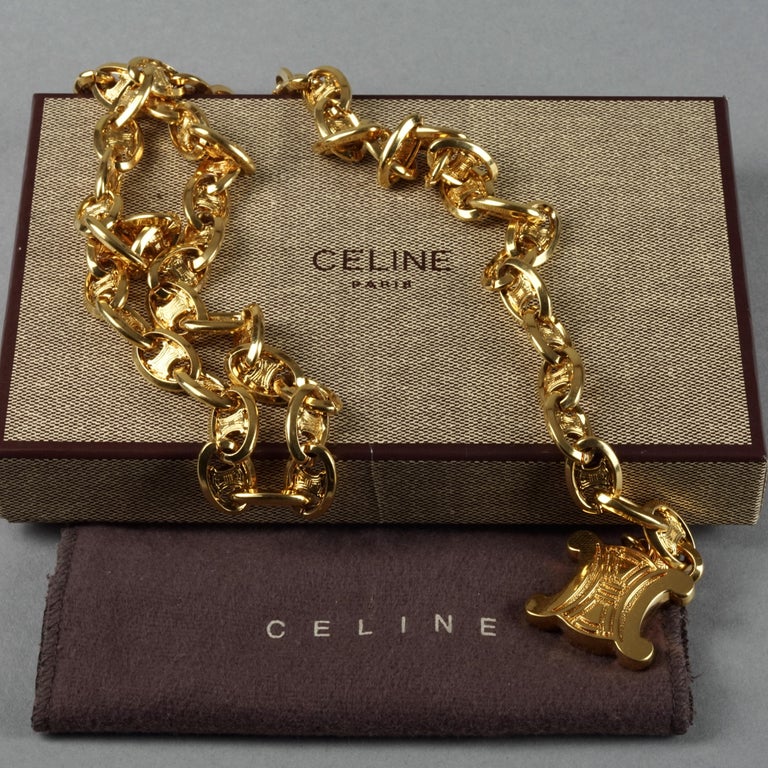 Vintage CELINE PARIS Arc de Triomphe Logo Chain Link Necklace Belt