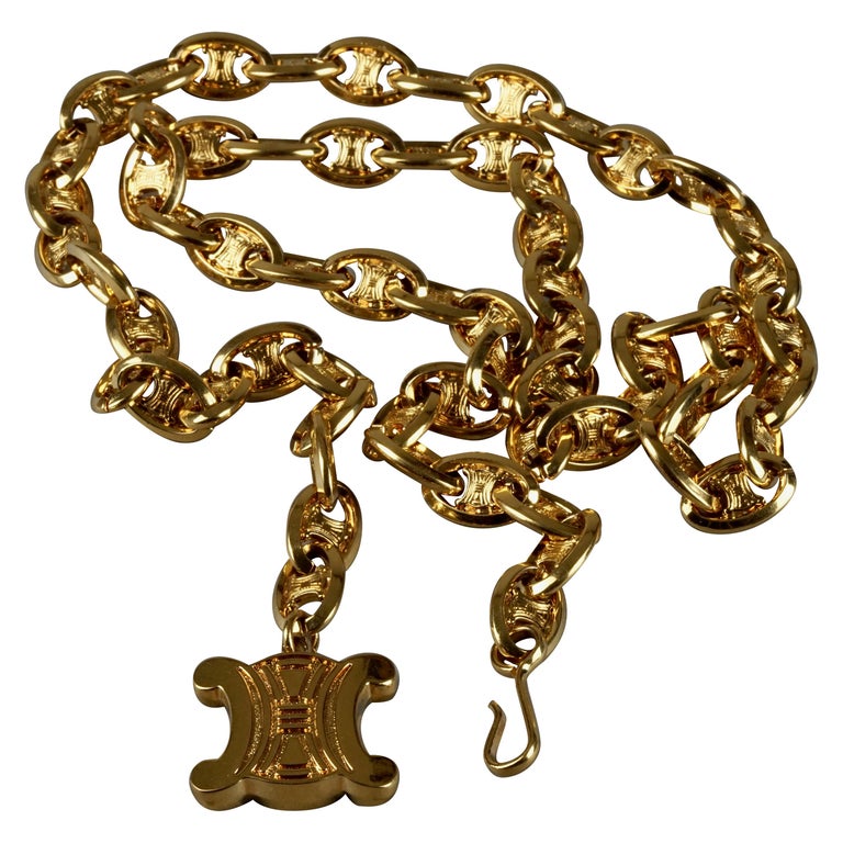 Vintage CELINE PARIS Logo Chain Link Necklace Belt at 1stDibs | vintage chain  belt, celine chain belt, celine gold belt