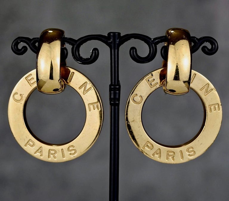 Authentic Vintage CELINE PARIS Blazon Logo Twisted Edge Clip On Earrings