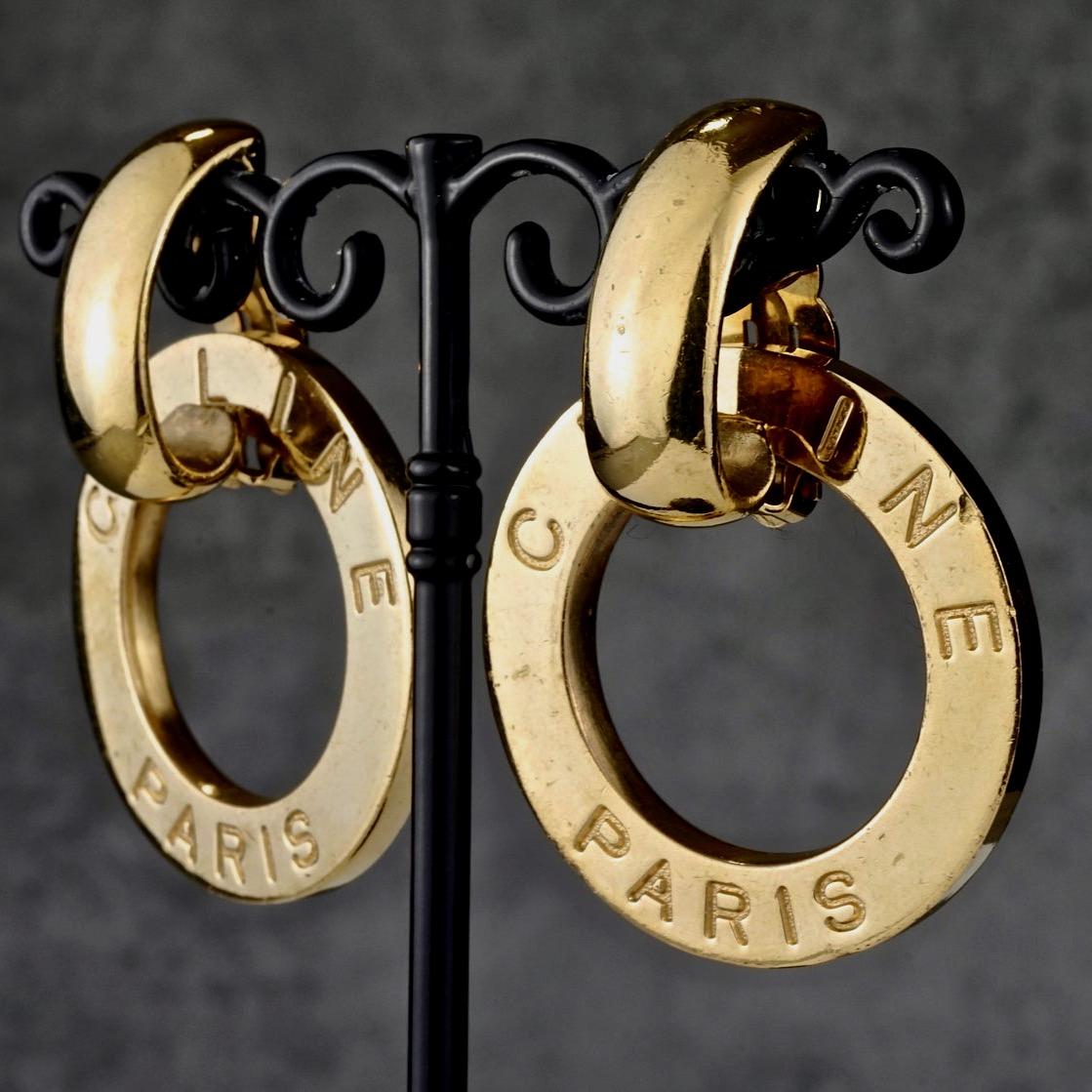 Vintage CELINE PARIS Logo Hoop Earrings In Good Condition In Kingersheim, Alsace