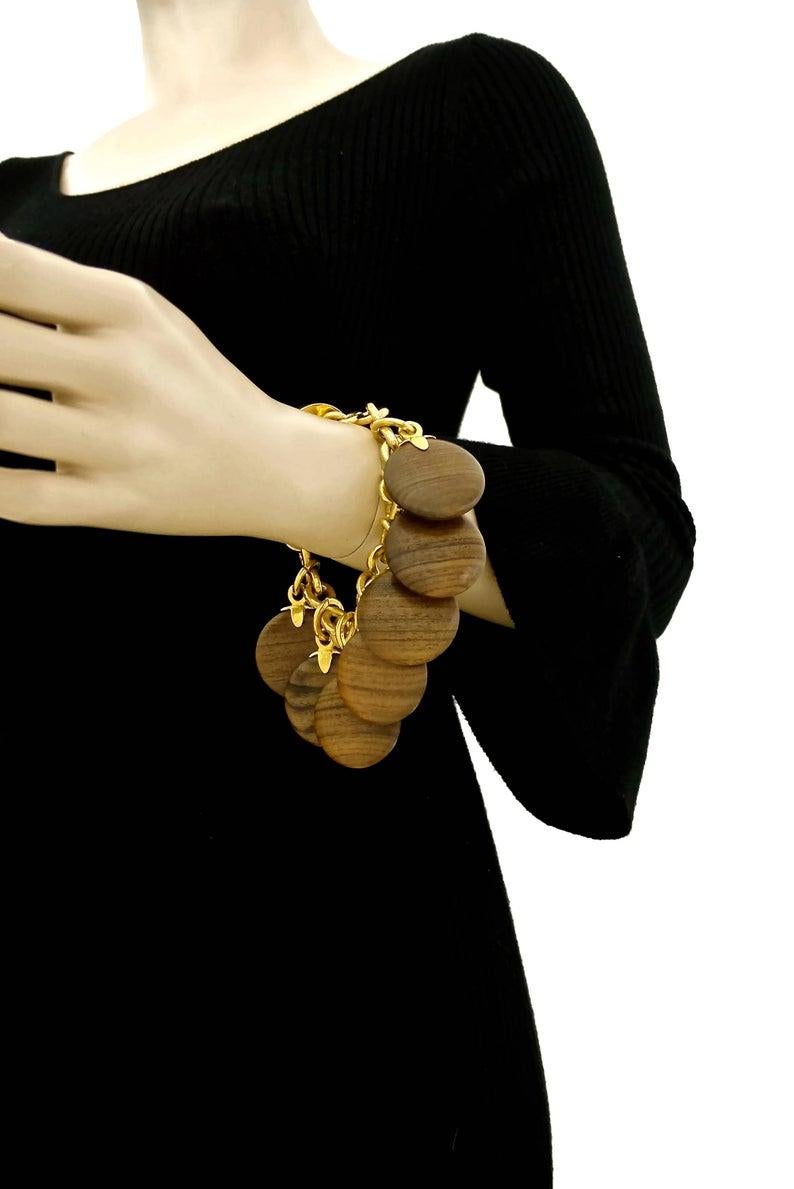 Women's Vintage CELINE PARIS Medallion Wood Charm Bracelet