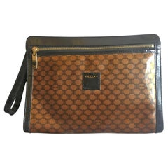 Retro Celine Paris Monogram Macadam Vinyl Clutch Bag With Handle