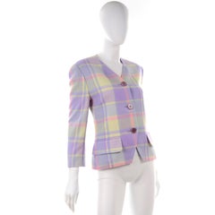 Vintage Celine Paris Purple Yellow Plaid Wool Blazer Made in France