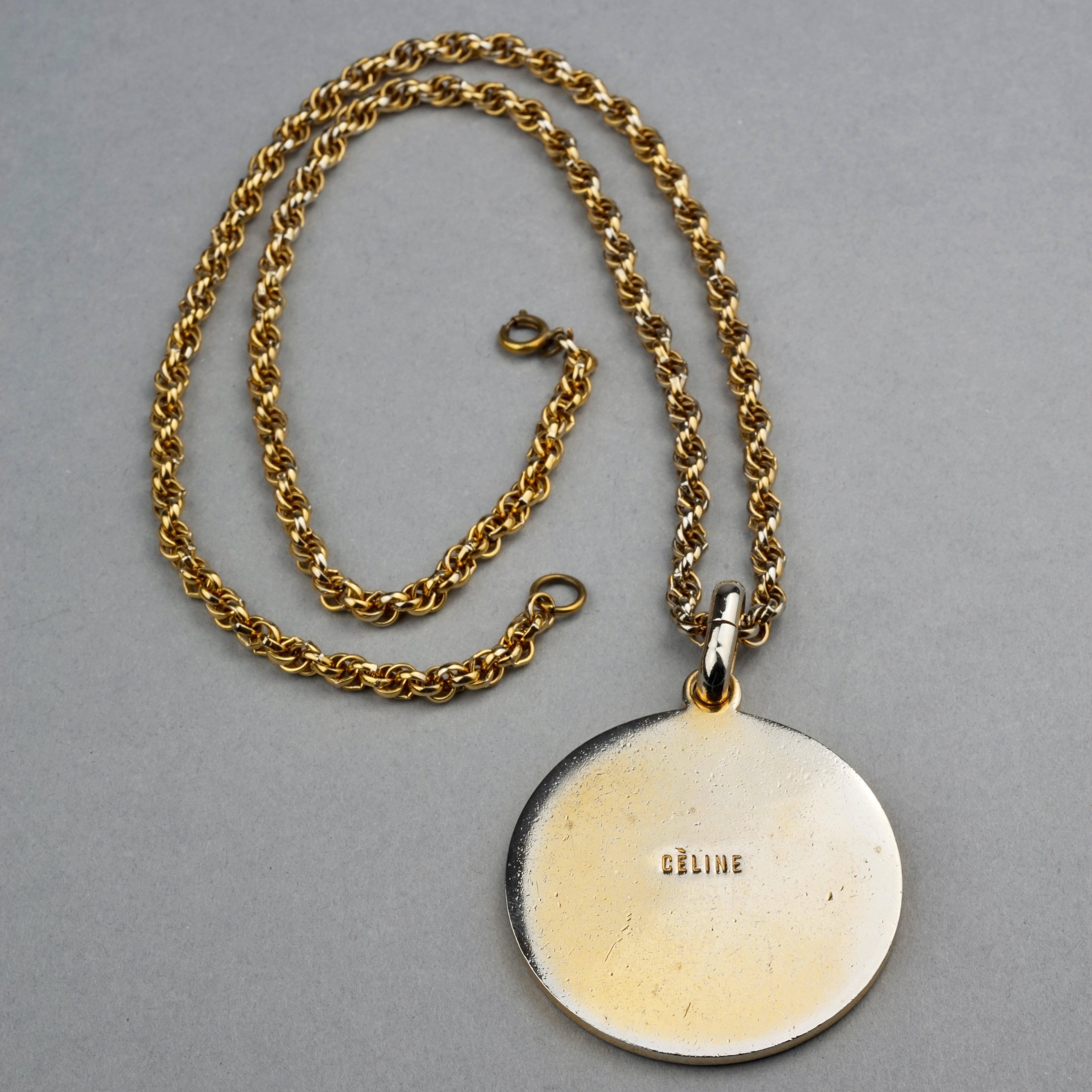 Vintage CELINE PARIS Triomphe Logo Red Enamel Medallion Pendant 1