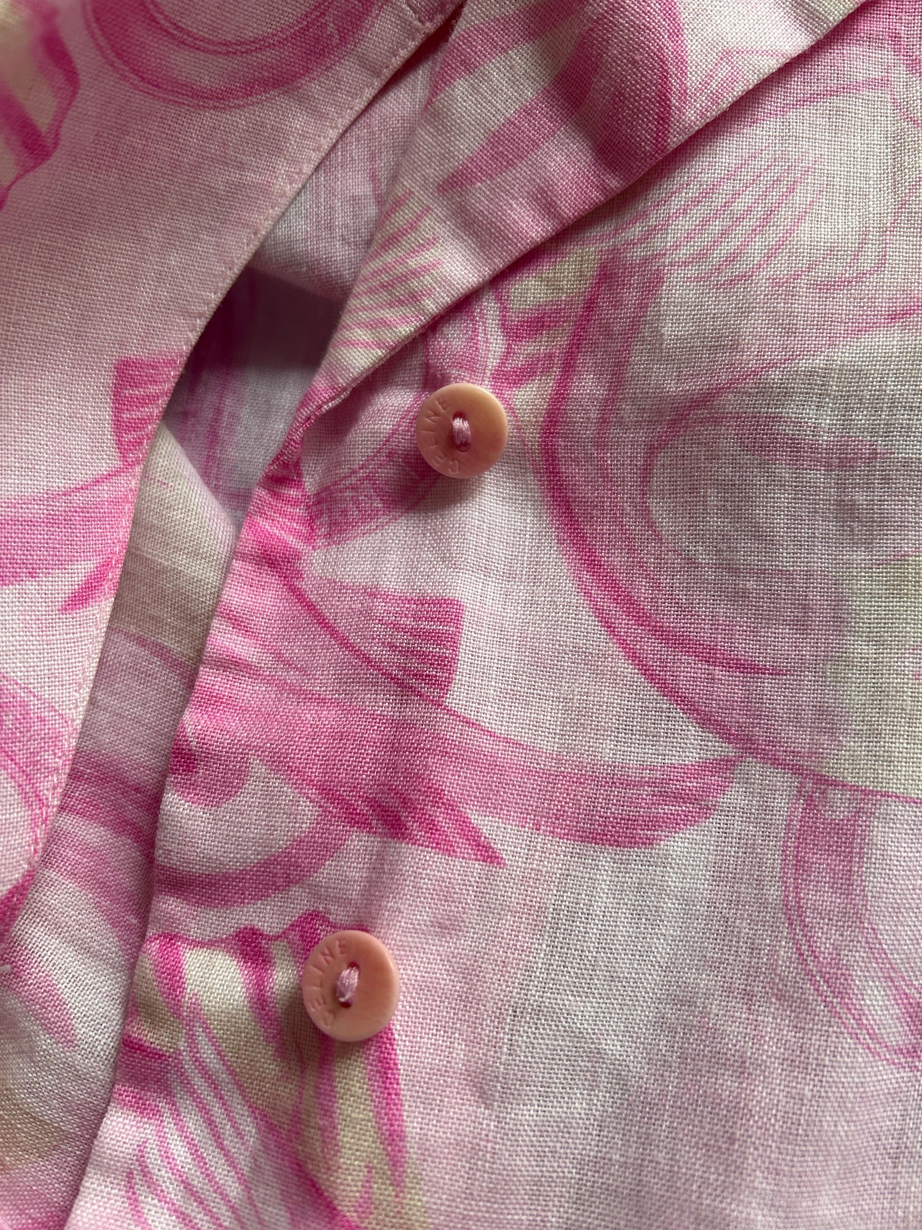 Ärmellose Vintage-Bluse von Celine aus rosa Leinen mit Fischmuster  im Angebot 3