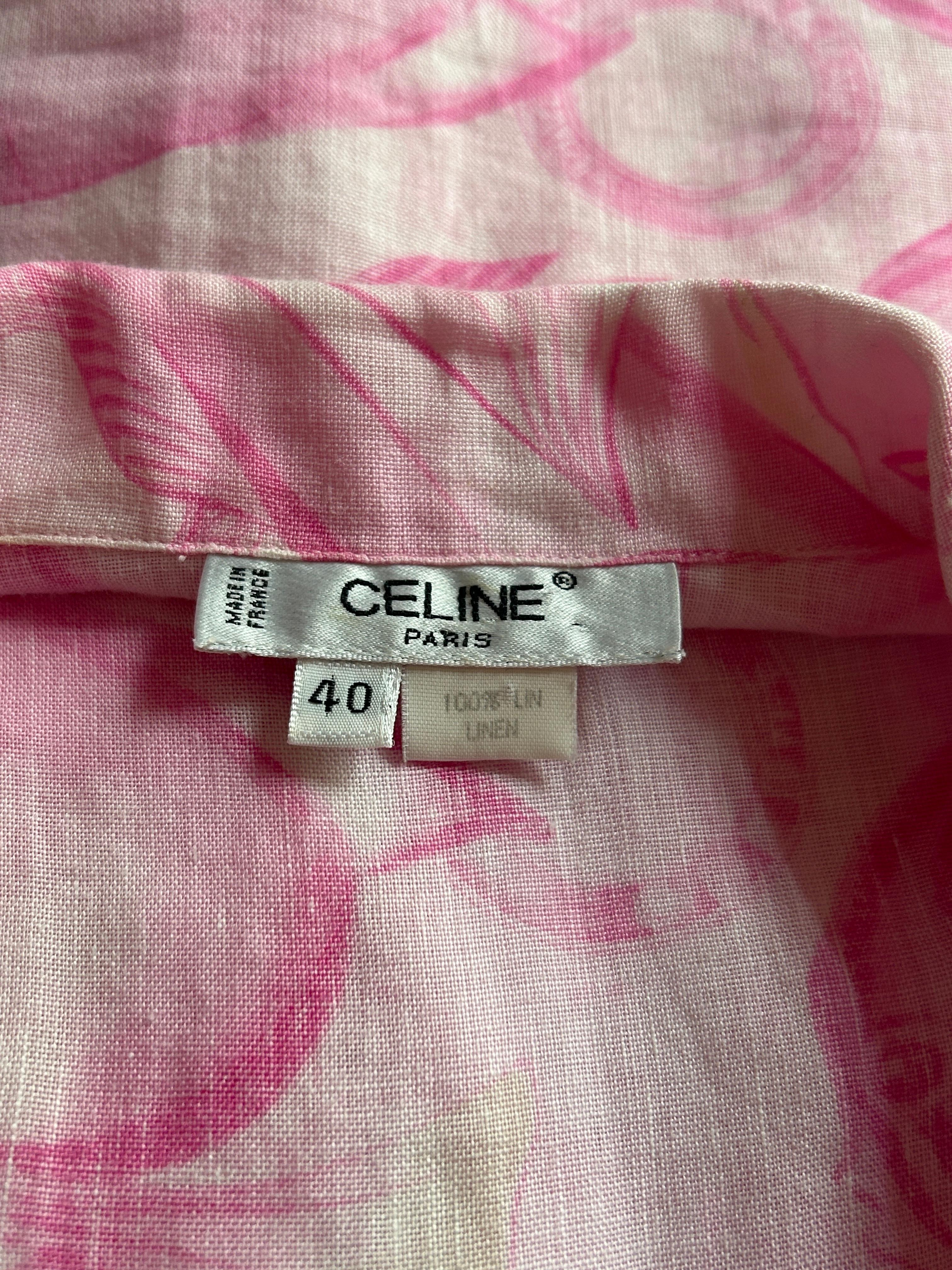 Ärmellose Vintage-Bluse von Celine aus rosa Leinen mit Fischmuster  im Angebot 4