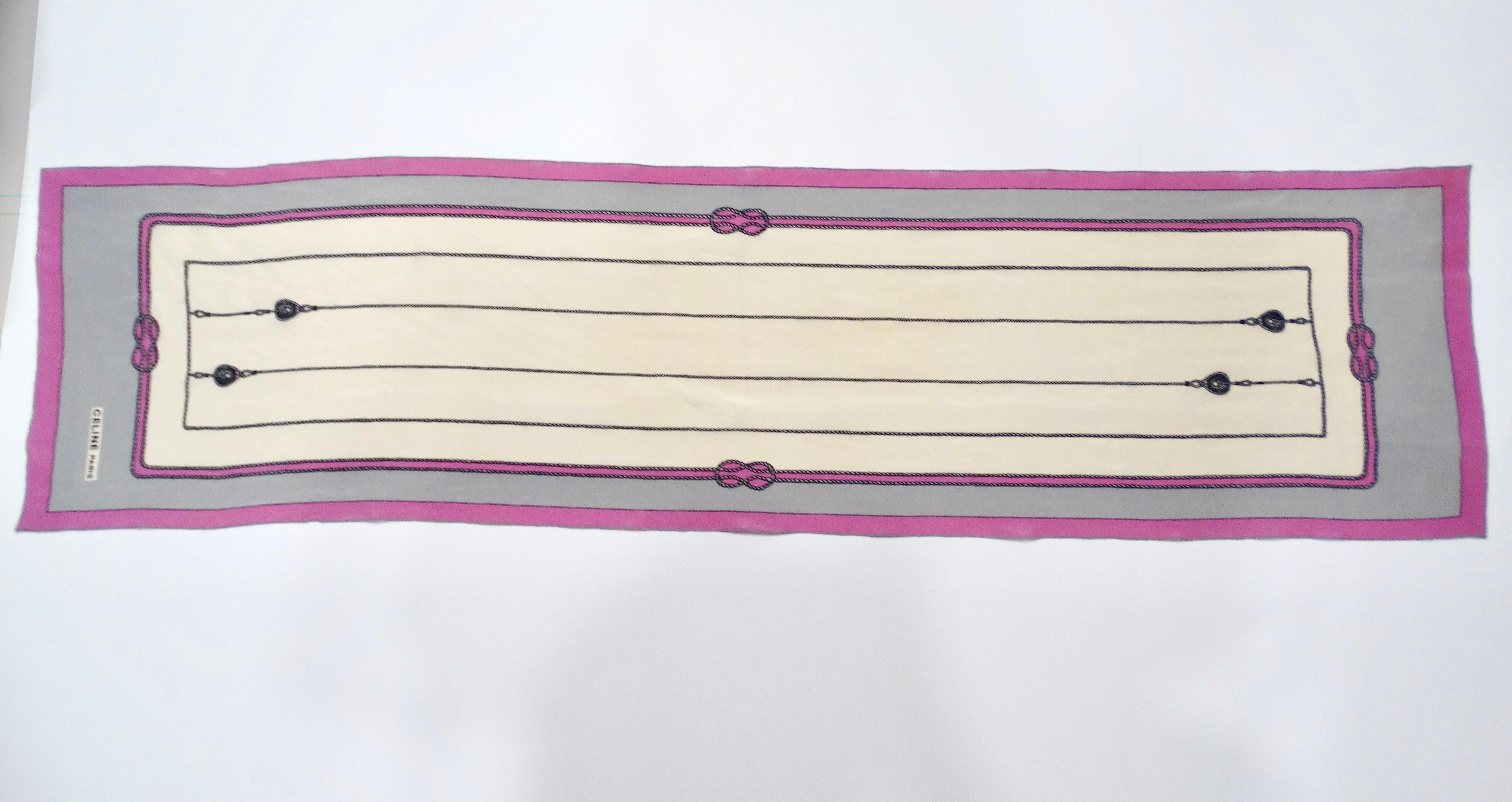 Beige Vintage Celine Rope & Pulley Motif Silk Scarf For Sale