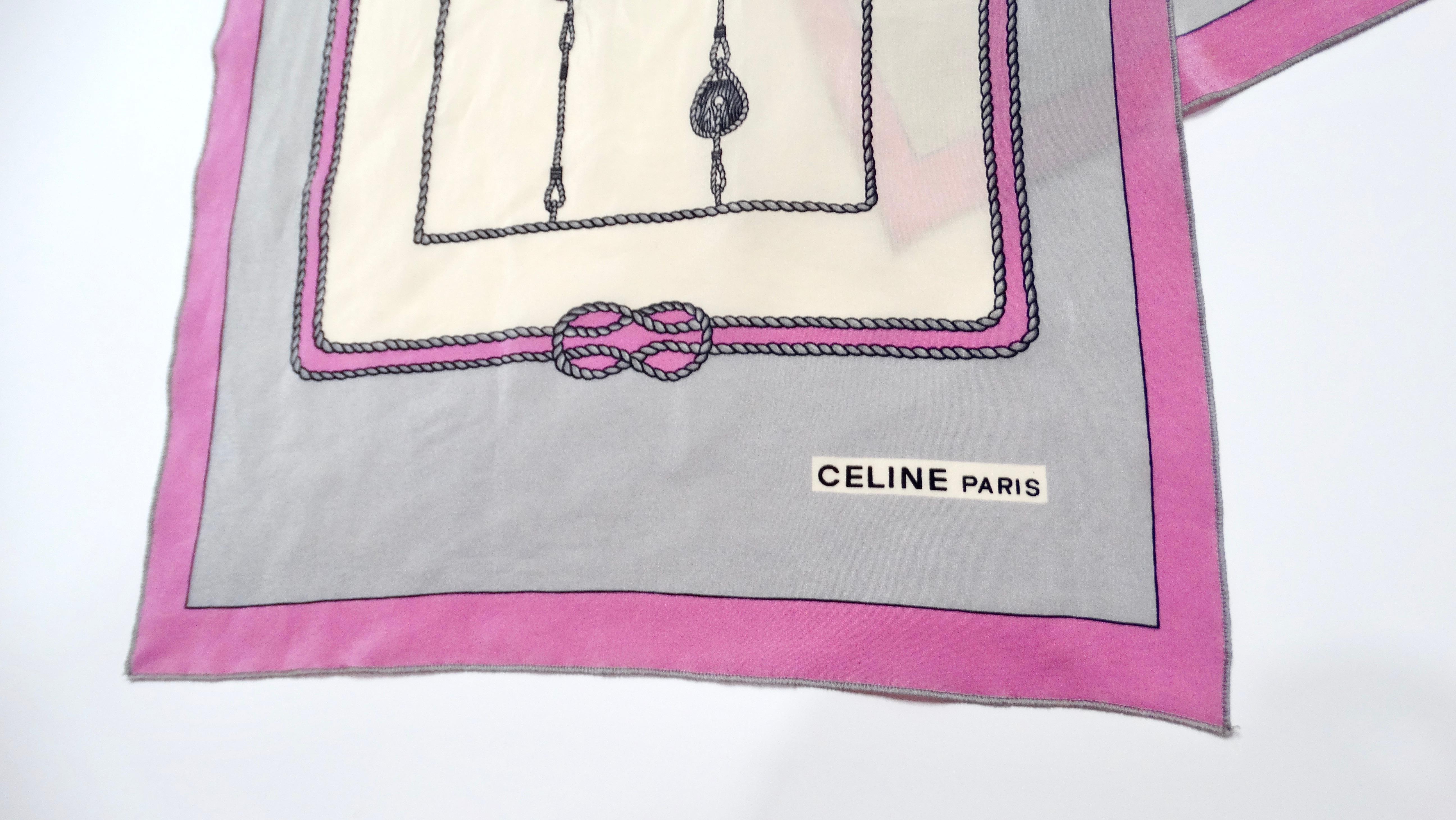 Vintage Celine Rope & Pulley Motif Silk Scarf In Good Condition For Sale In Scottsdale, AZ