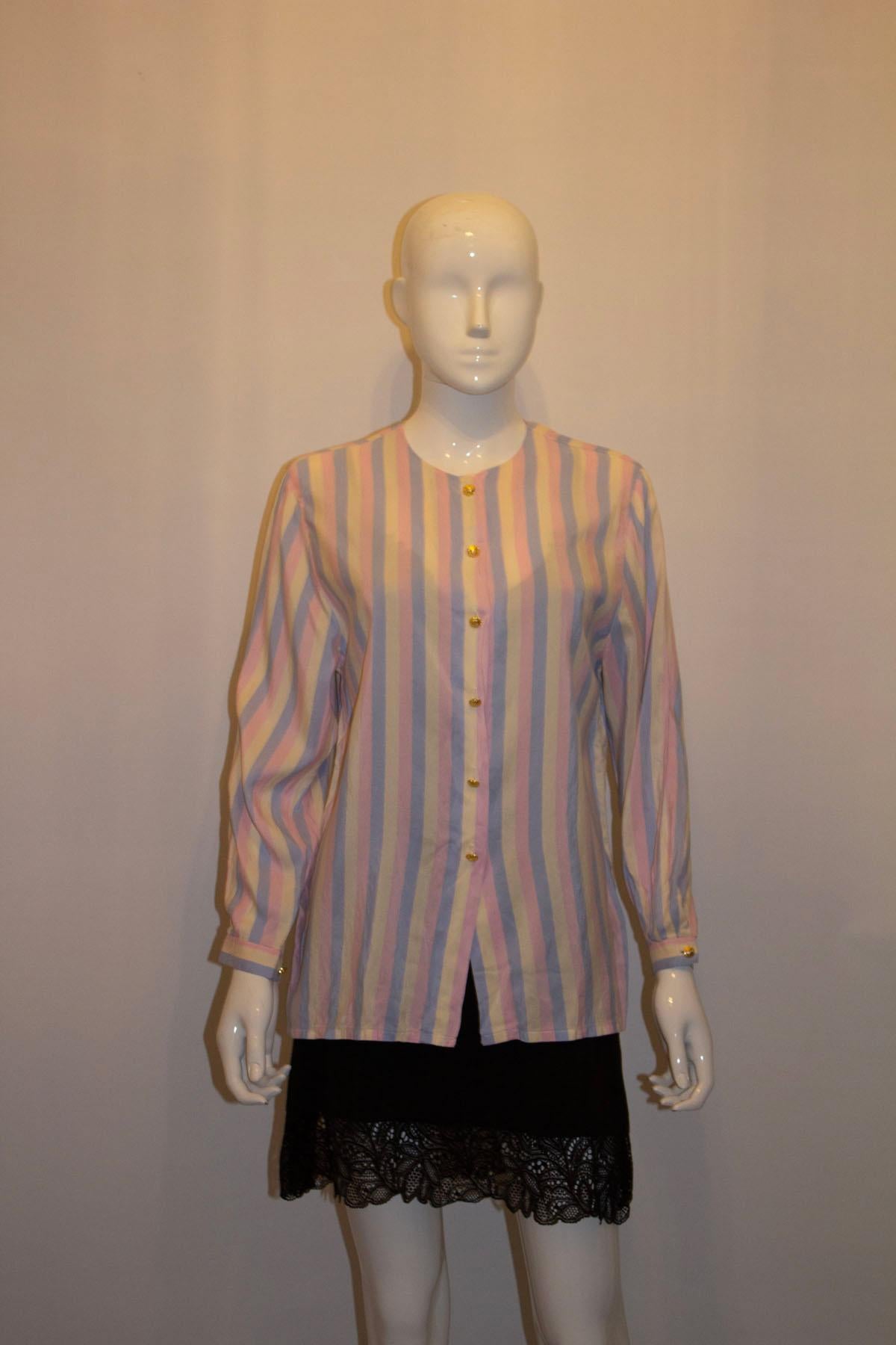 Vintage Celine Silk Strip Shirt In Good Condition For Sale In London, GB