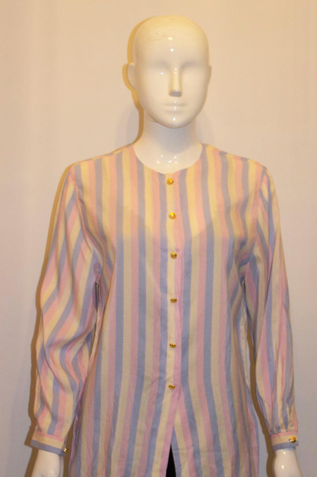 Vintage Celine Silk Strip Shirt For Sale 1