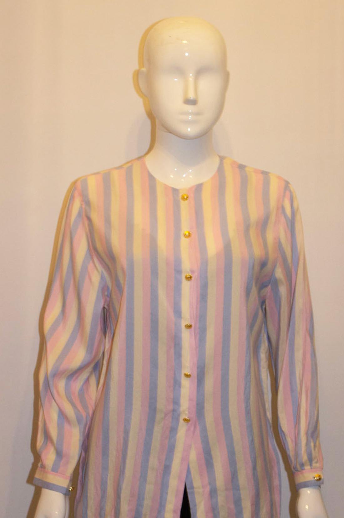 Women's or Men's Vintage Celine Silk Strip Shirt