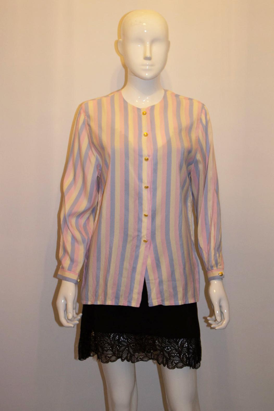 Vintage Celine Silk Strip Shirt For Sale 2