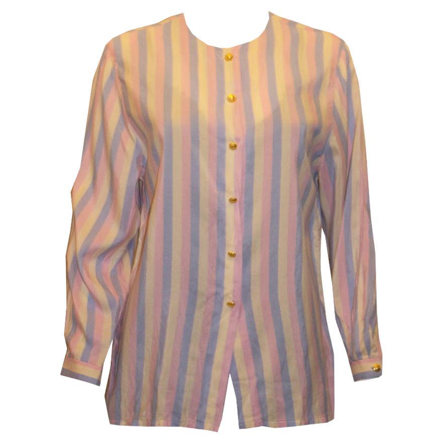Vintage Celine Silk Strip Shirt For Sale