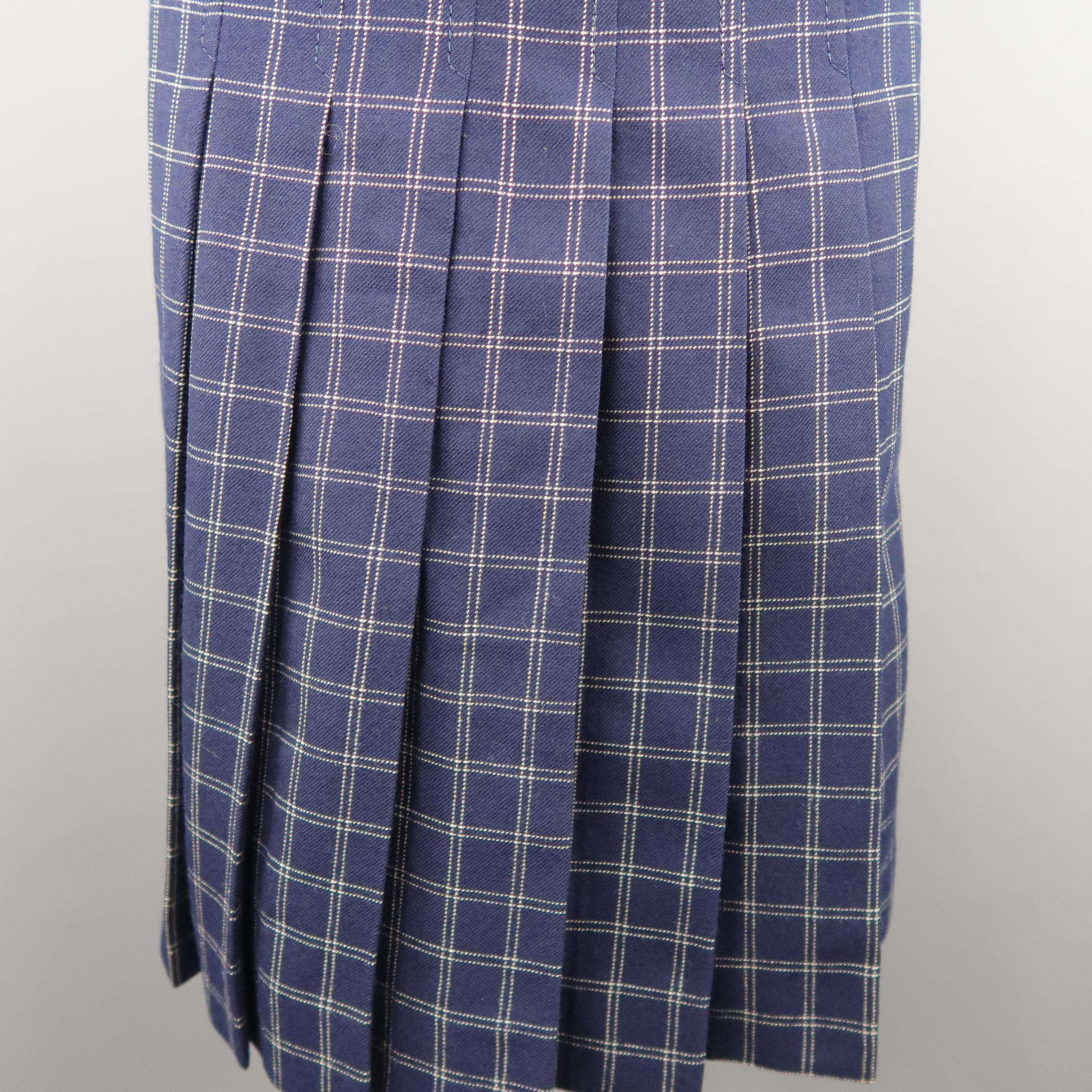 Vintage CELINE Size 10 Navy Windowpane Wool Pleated Skirt Set 7