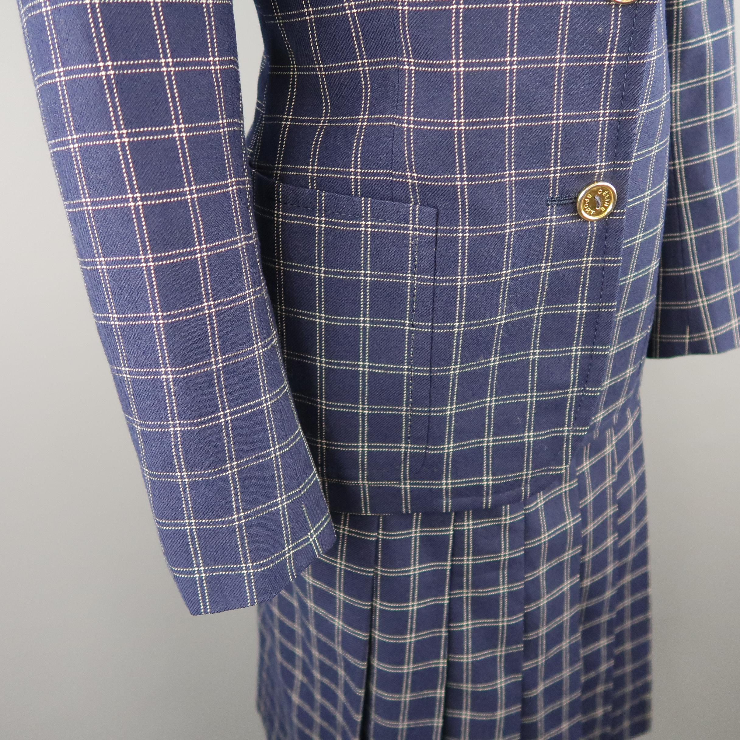 Women's Vintage CELINE Size 10 Navy Windowpane Wool Pleated Skirt Set