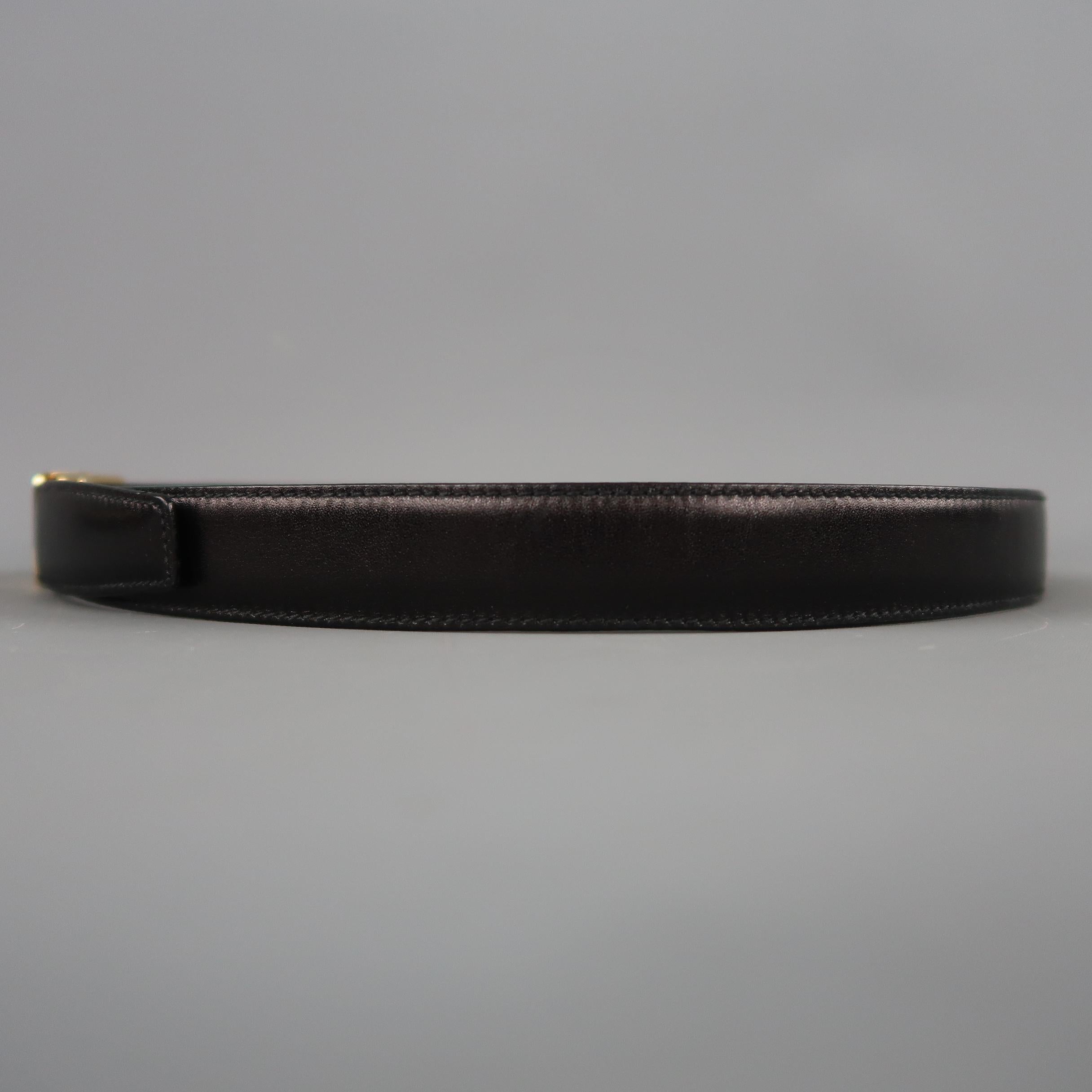 Vintage CELINE Size 30 Black & Brown Reversible Leather Gold Buckle Belt In Excellent Condition In San Francisco, CA