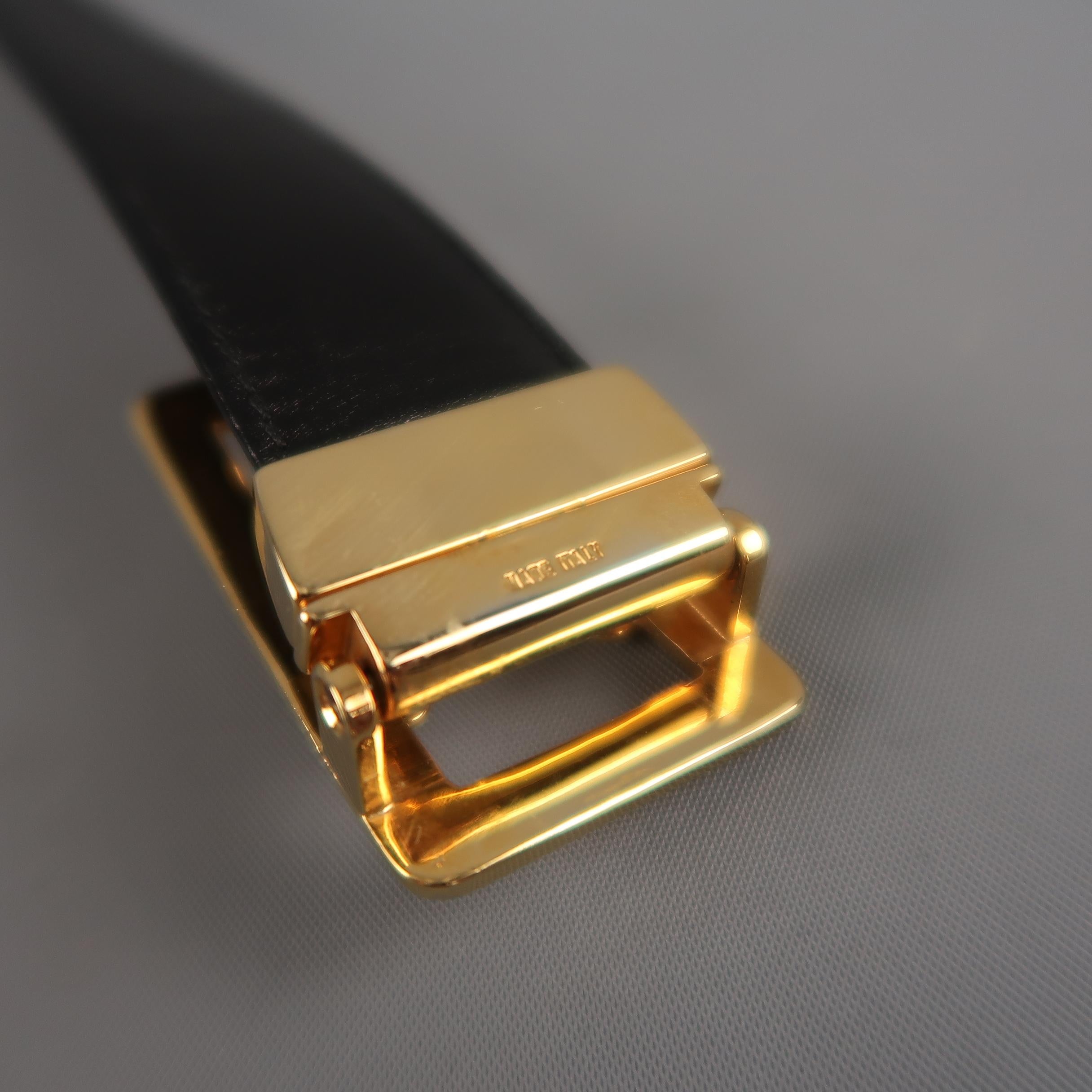 Men's Vintage CELINE Size 30 Black & Brown Reversible Leather Gold Buckle Belt
