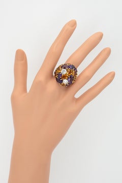 Vintage Cellino 18K Gold 1.70 Carats Diamond Amethyst Citrine Dome Ring