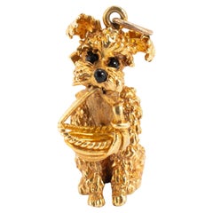 Vintage Cellino Or jaune 18K Onyx Schnauzer Poodle Dog Charm Pendentif