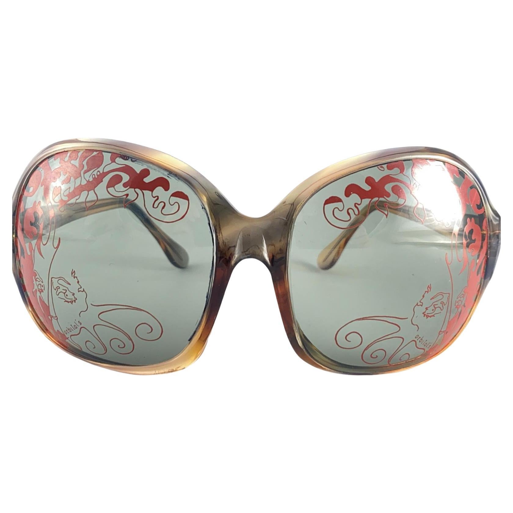 Vintage Celloflex „ Orbitol's“ Übergroße bedruckte Vintage-Sonnenbrille mit Lens im Angebot