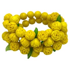 Vintage Celluloid Rose Beaded Stretch Bracelet