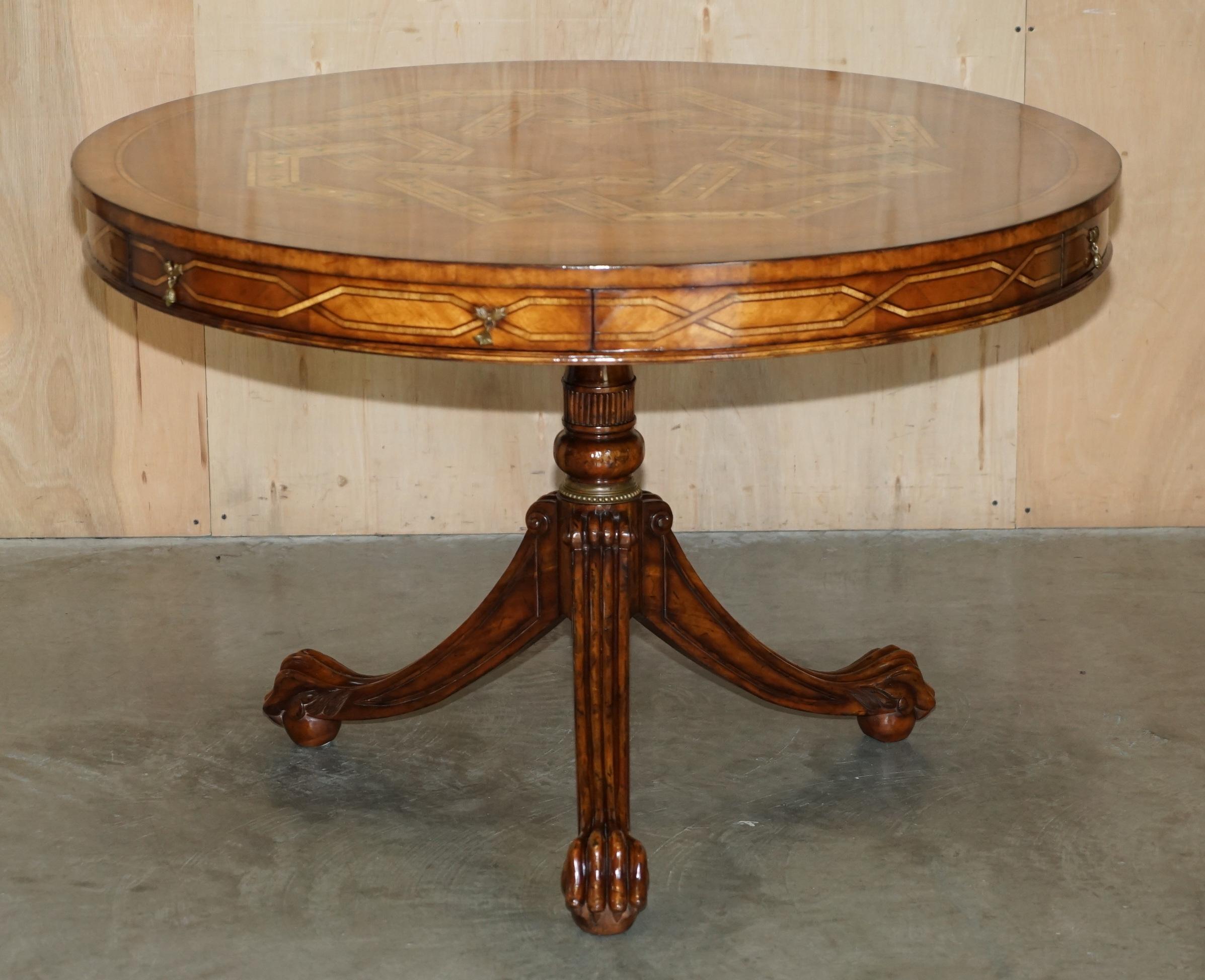 Royal House Antiques

Royal House Antiques is delighted to offer for sale this exquisitely designed, hand made in England occasional dining table with Celtic design top and three George Hepplewhite style Wheatgrass chairs in Burr Oak, Walnut and