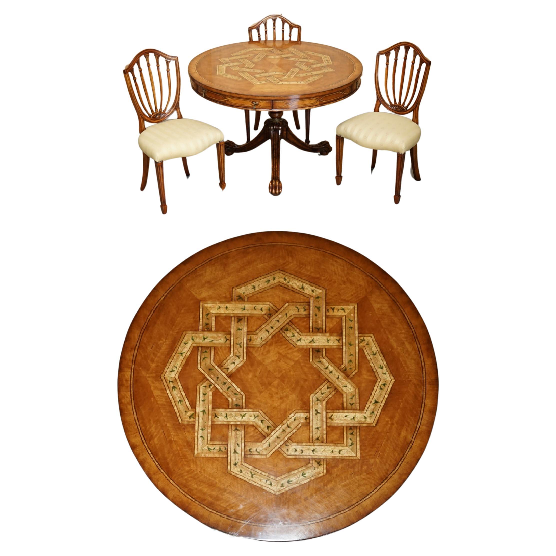 ViNTAGE CELTIC DESIGN BURR OAK & WALNUT DINING OCCASIONAL GAMES TABLE & CHAIRS For Sale