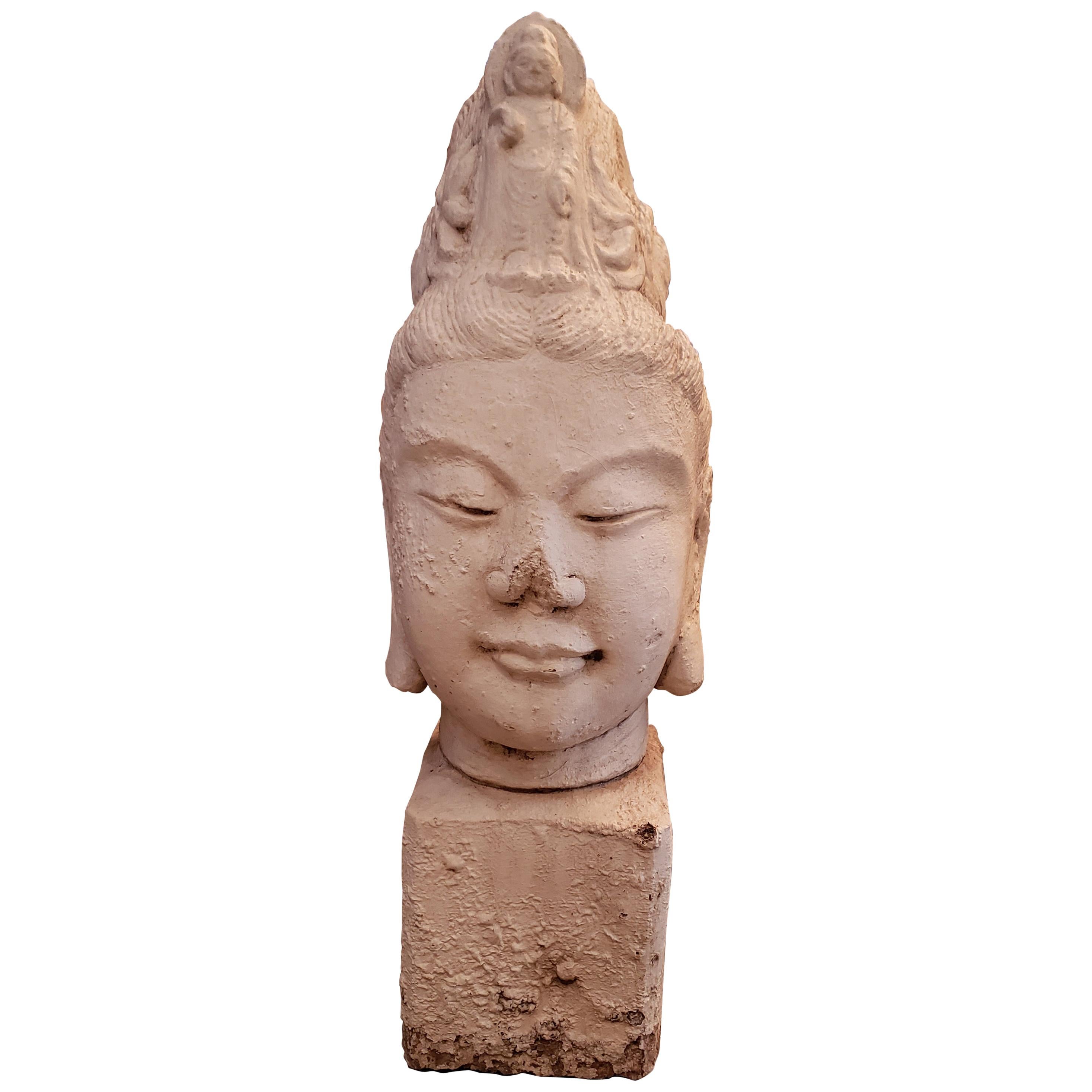 Vintage Cement Buddha Head For Sale