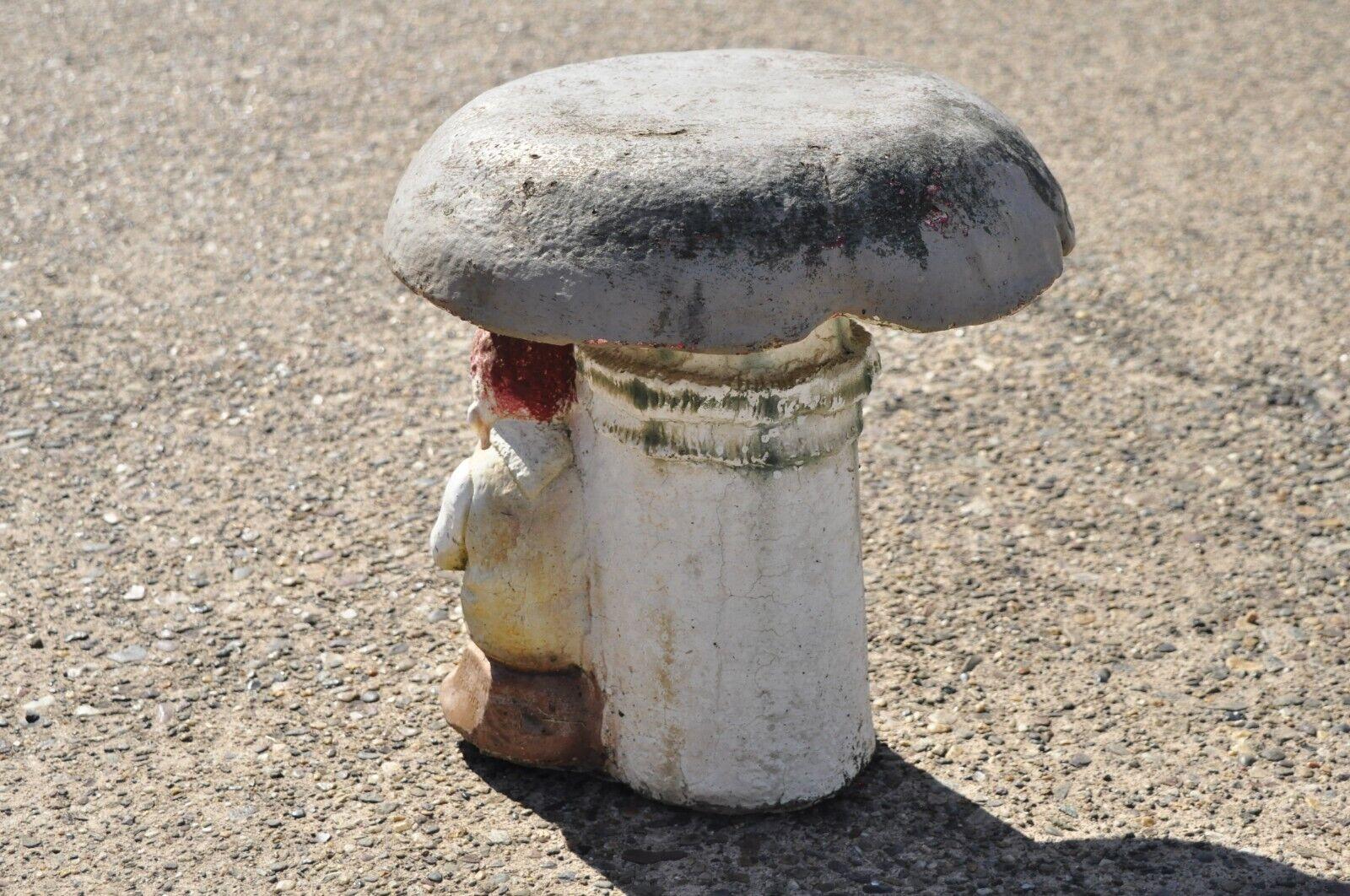 Vintage Cement Concrete Figural Elf under Mushroom Garden Stool Seat In Good Condition For Sale In Philadelphia, PA