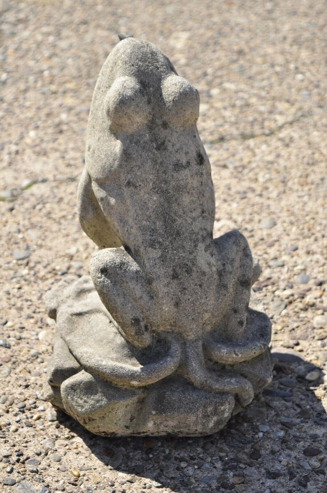 Hollywood Regency Vintage Cement Concrete Small Figural Garden Frog Lawn Ornament Water Fountain