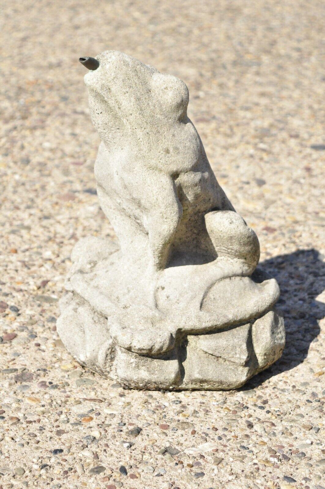 Vintage Cement Concrete Small Figural Garden Frog Lawn Ornament Water Fountain In Good Condition In Philadelphia, PA