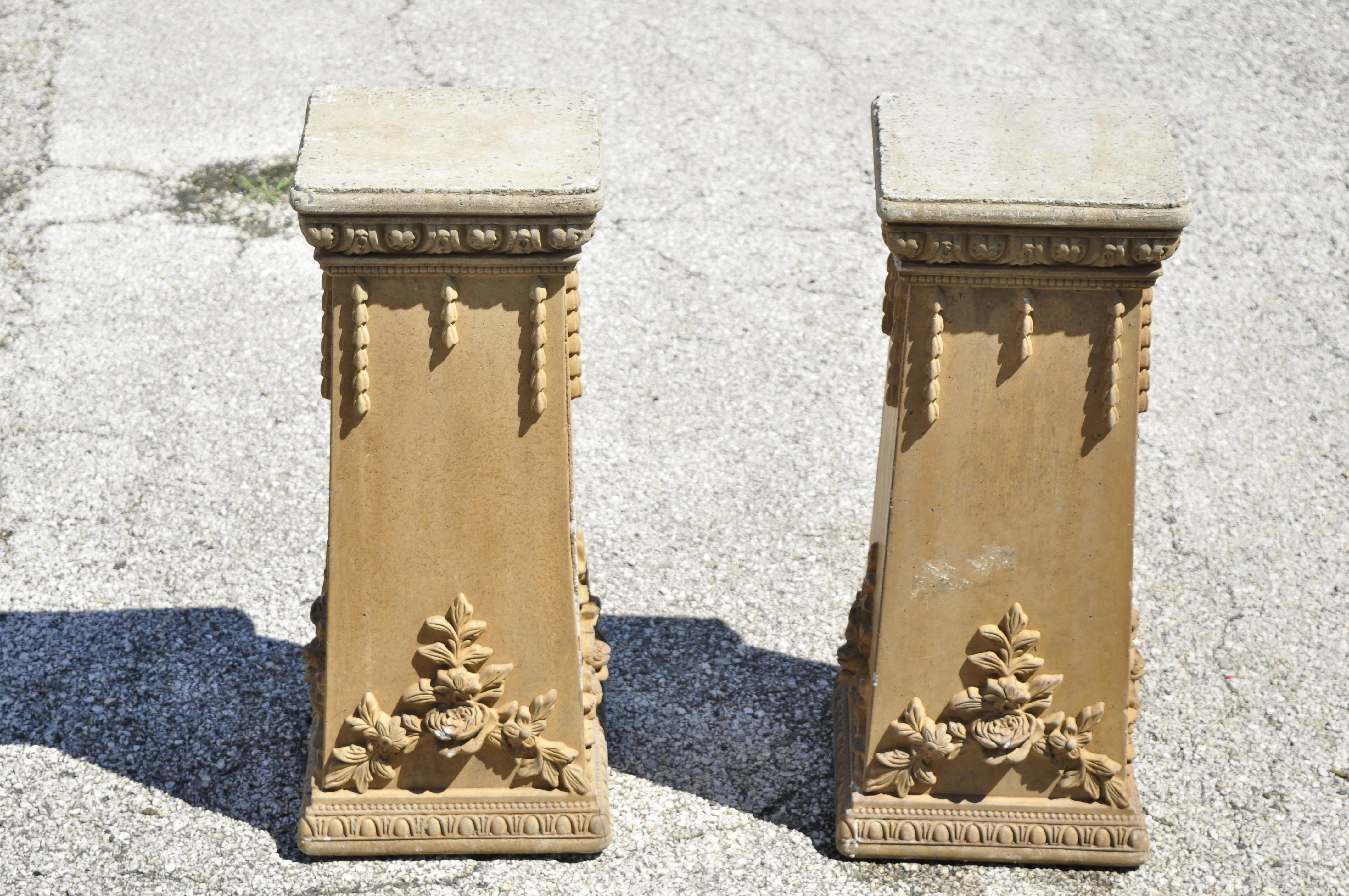 North American Vintage Cement French Victorian Tall Floral Pedestal Planter Pot Stands, a Pair