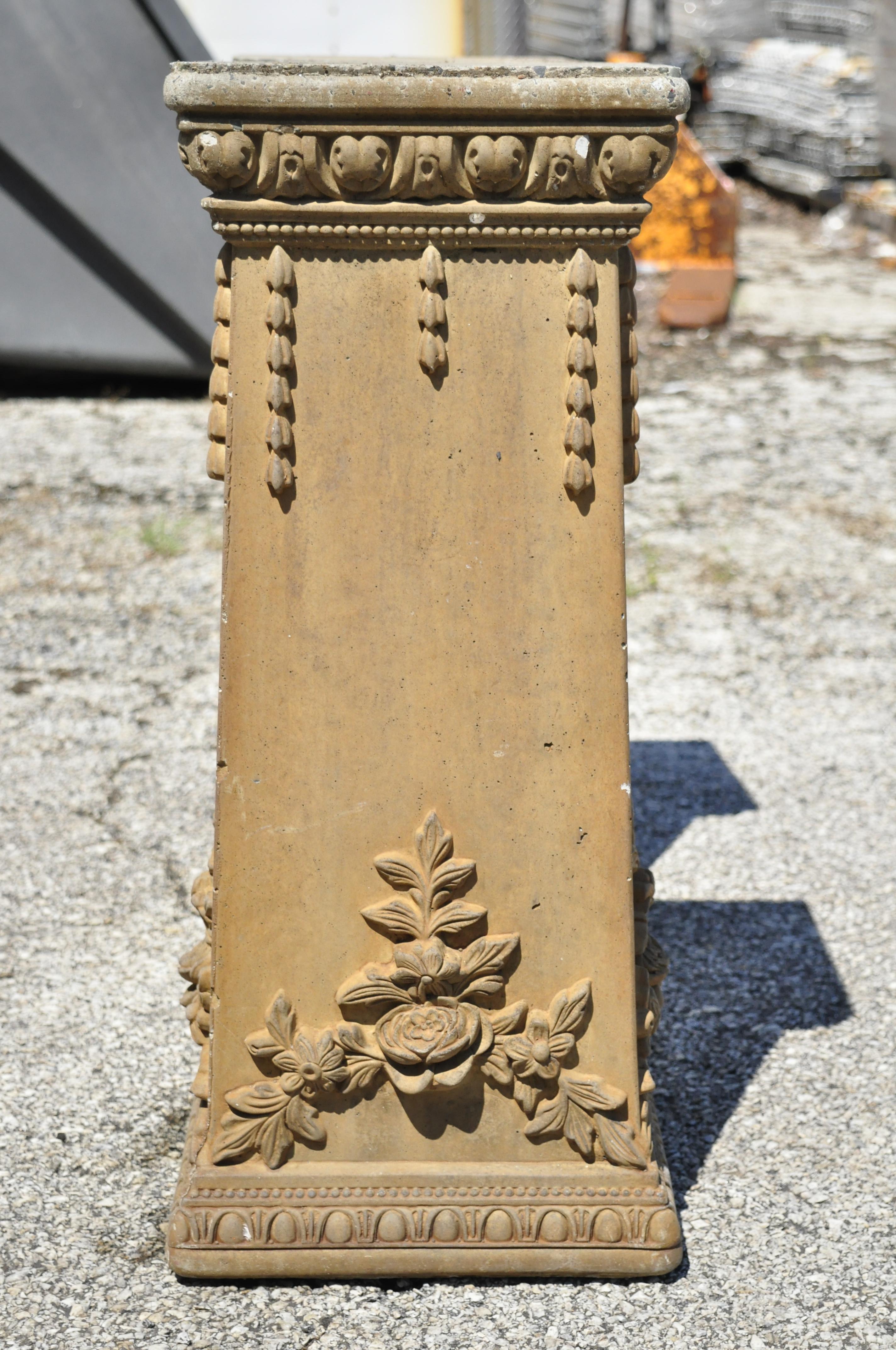 Vintage Cement French Victorian Tall Floral Pedestal Planter Pot Stands, a Pair In Good Condition In Philadelphia, PA