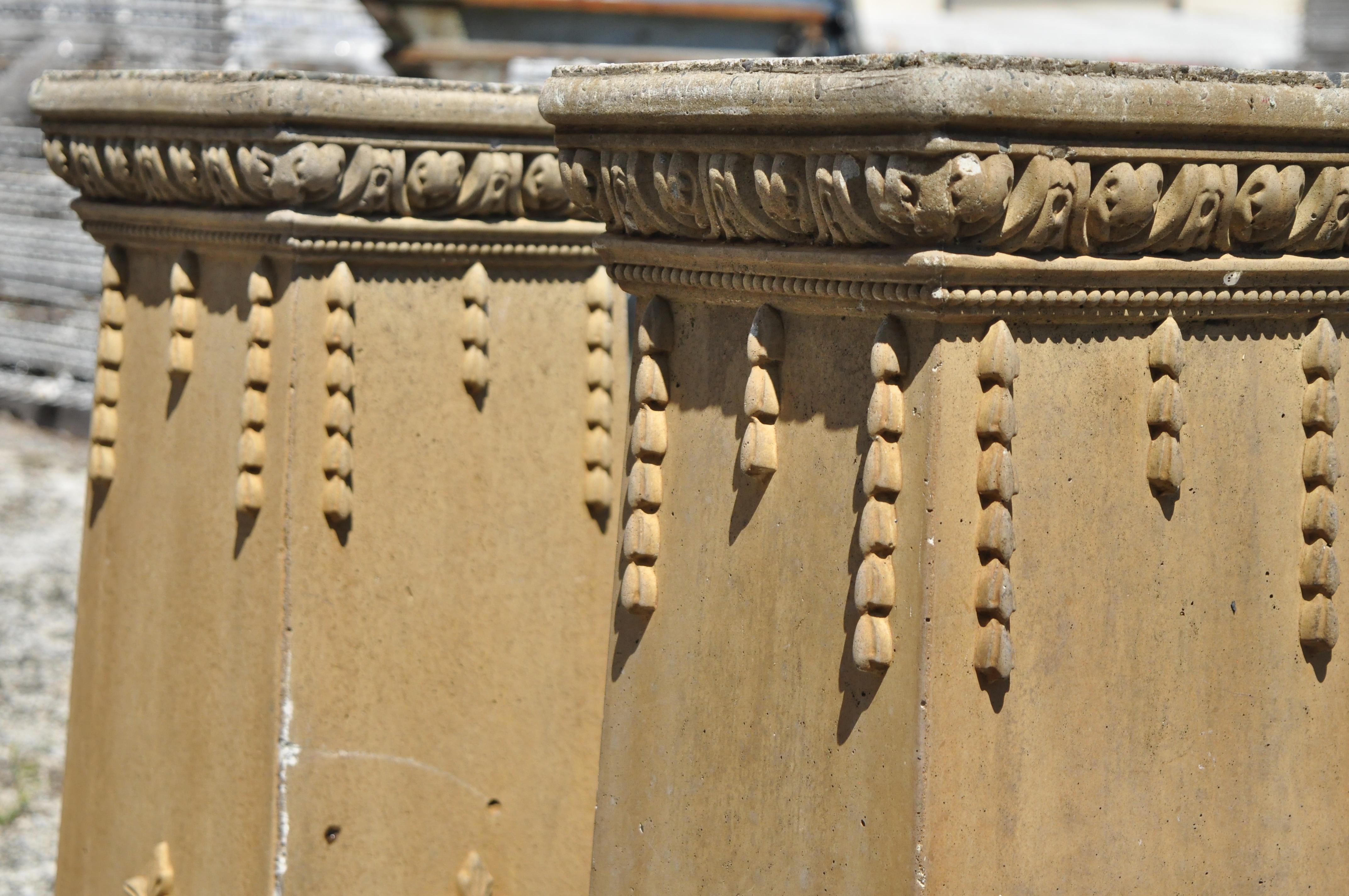 20th Century Vintage Cement French Victorian Tall Floral Pedestal Planter Pot Stands, a Pair