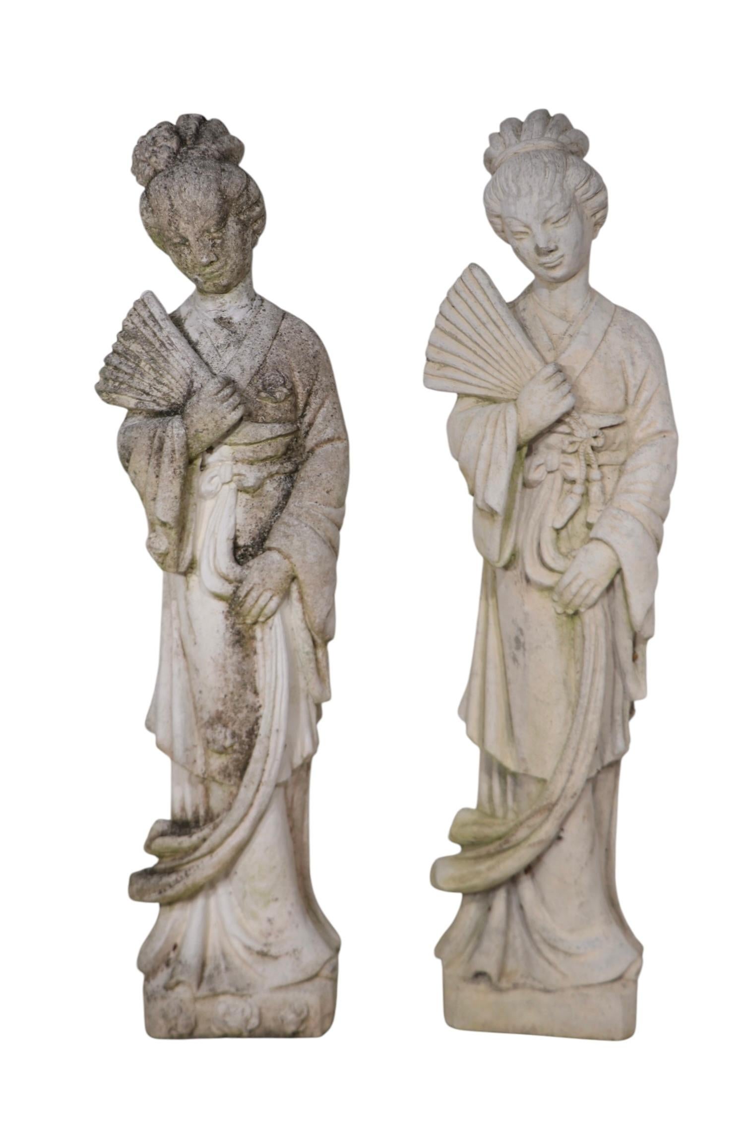 Statue de jeune fille Geisha vintage en ciment deux disponibles en vente 5