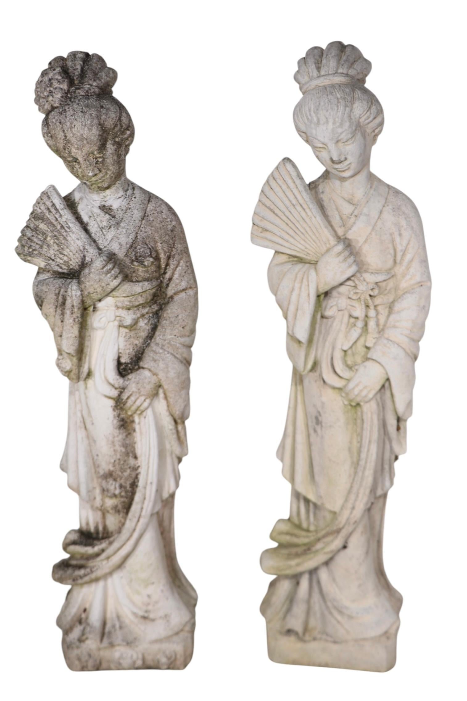 Statue de jeune fille Geisha vintage en ciment deux disponibles en vente 6
