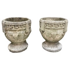 Ciment Vintage Greek Key Grapevine 14" Outdoor Garden Planter Pots - a Pair