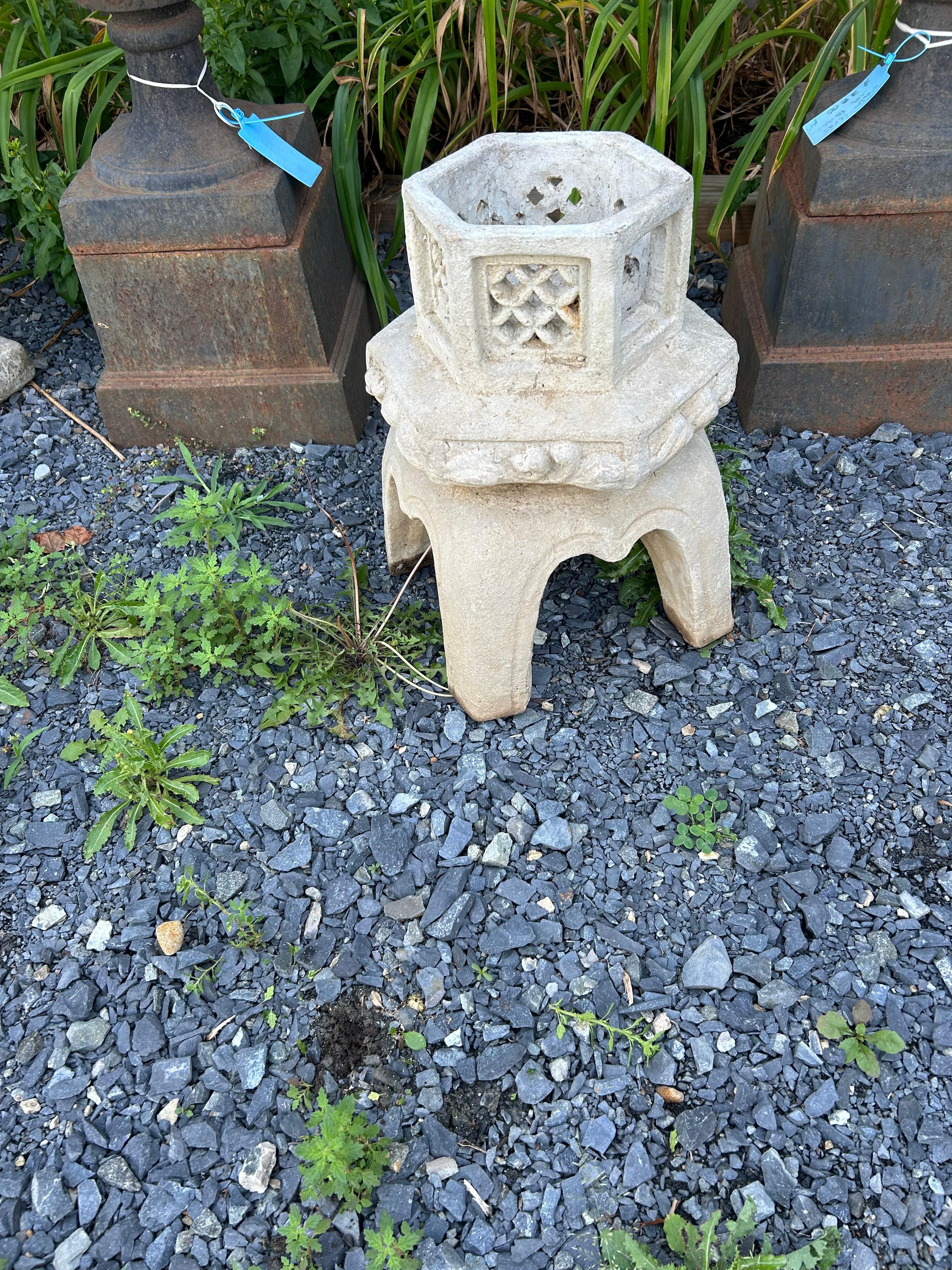 Japanese cement garden lantern, an iconic form originating in China more than a thousand years ago.  All Japanese holy sites use stone lanterns as sacred light sources.  Comes in two pieces .  The Yukimi Gata Ishidoro is the most well known lantern,