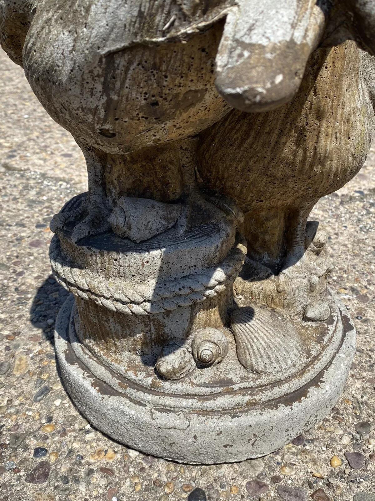 Hollywood Regency Vintage Cement Pelican Bird Loving Couple Beach Garden Statue Sculpture