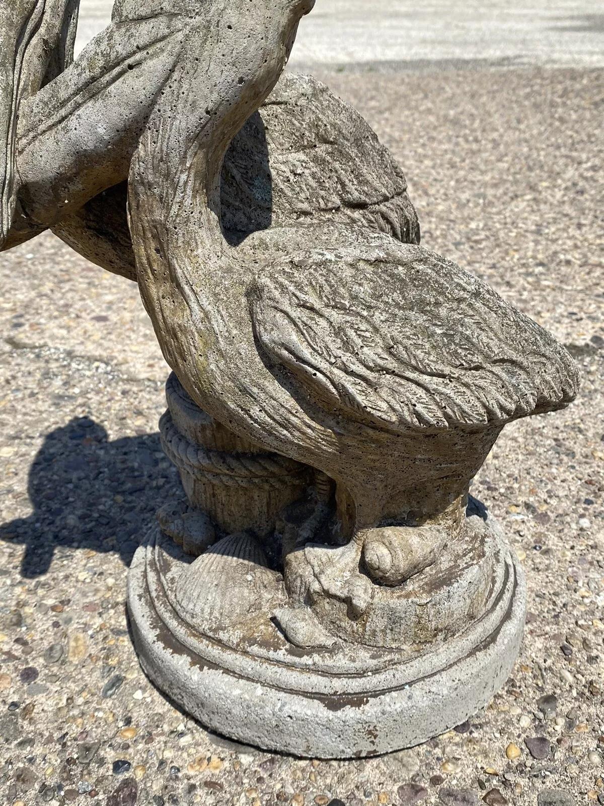 Unknown Vintage Cement Pelican Bird Loving Couple Beach Garden Statue Sculpture