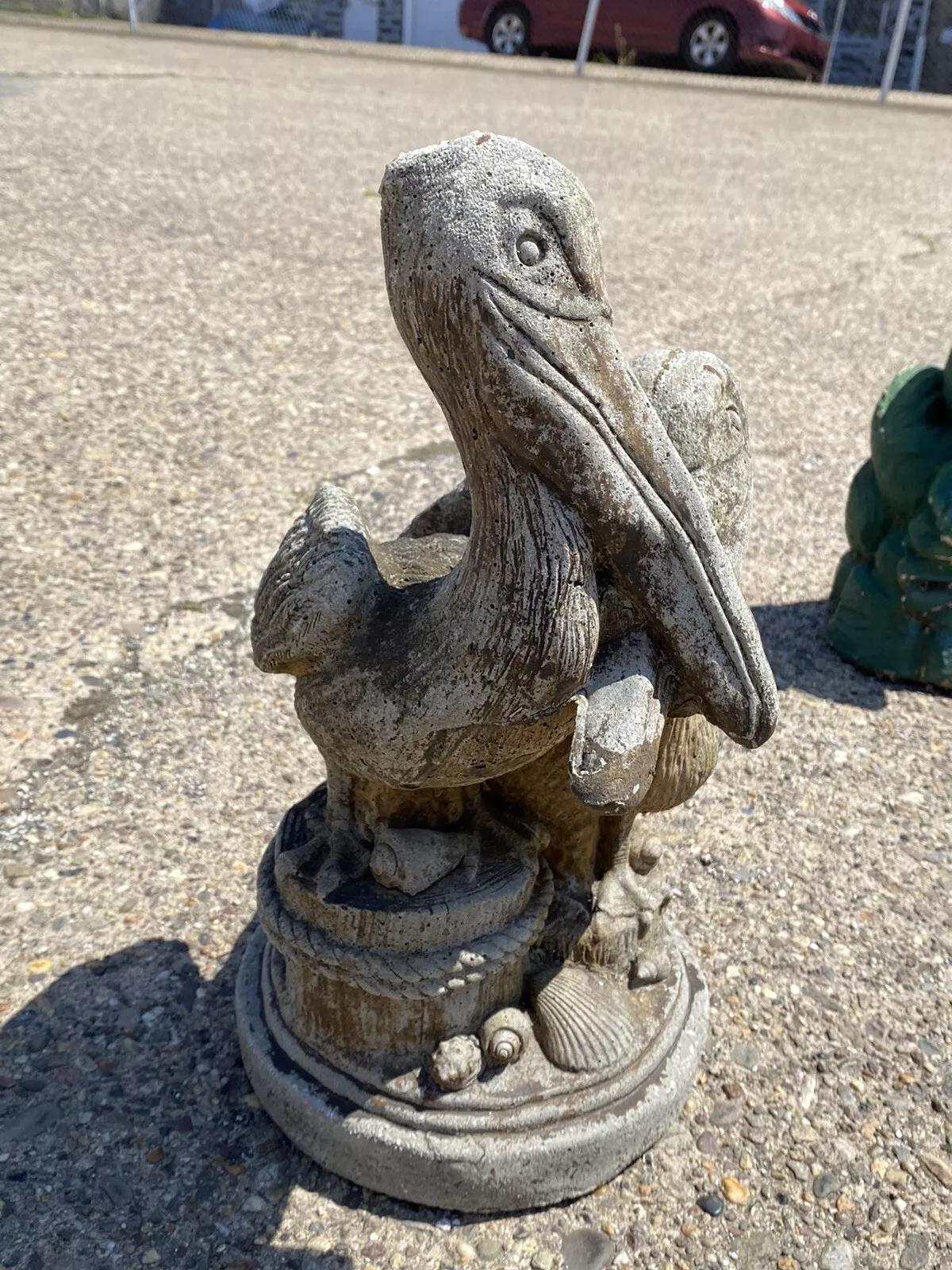 20th Century Vintage Cement Pelican Bird Loving Couple Beach Garden Statue Sculpture