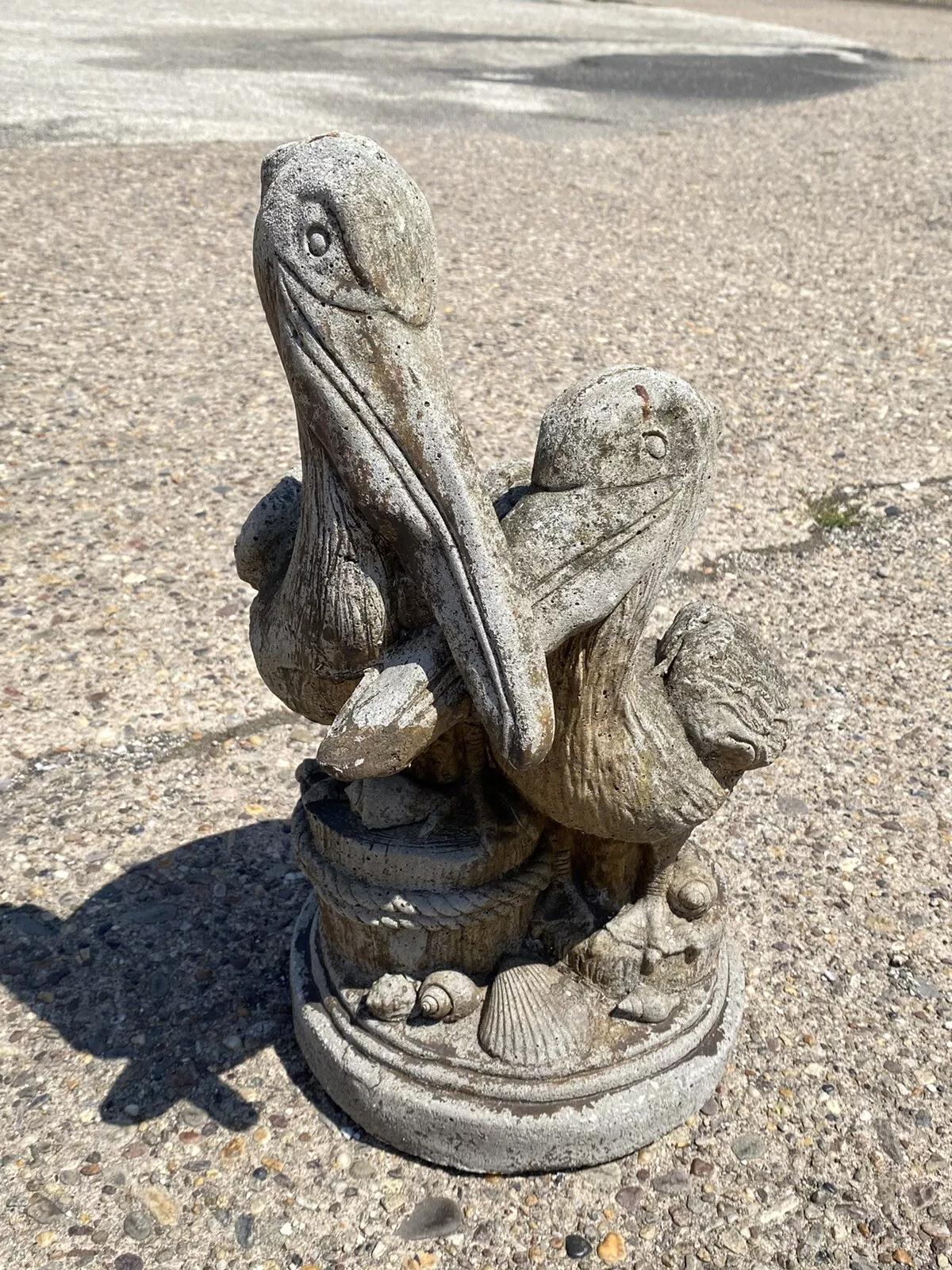 Vintage Cement Pelican Bird Loving Couple Beach Garden Statue Sculpture 1