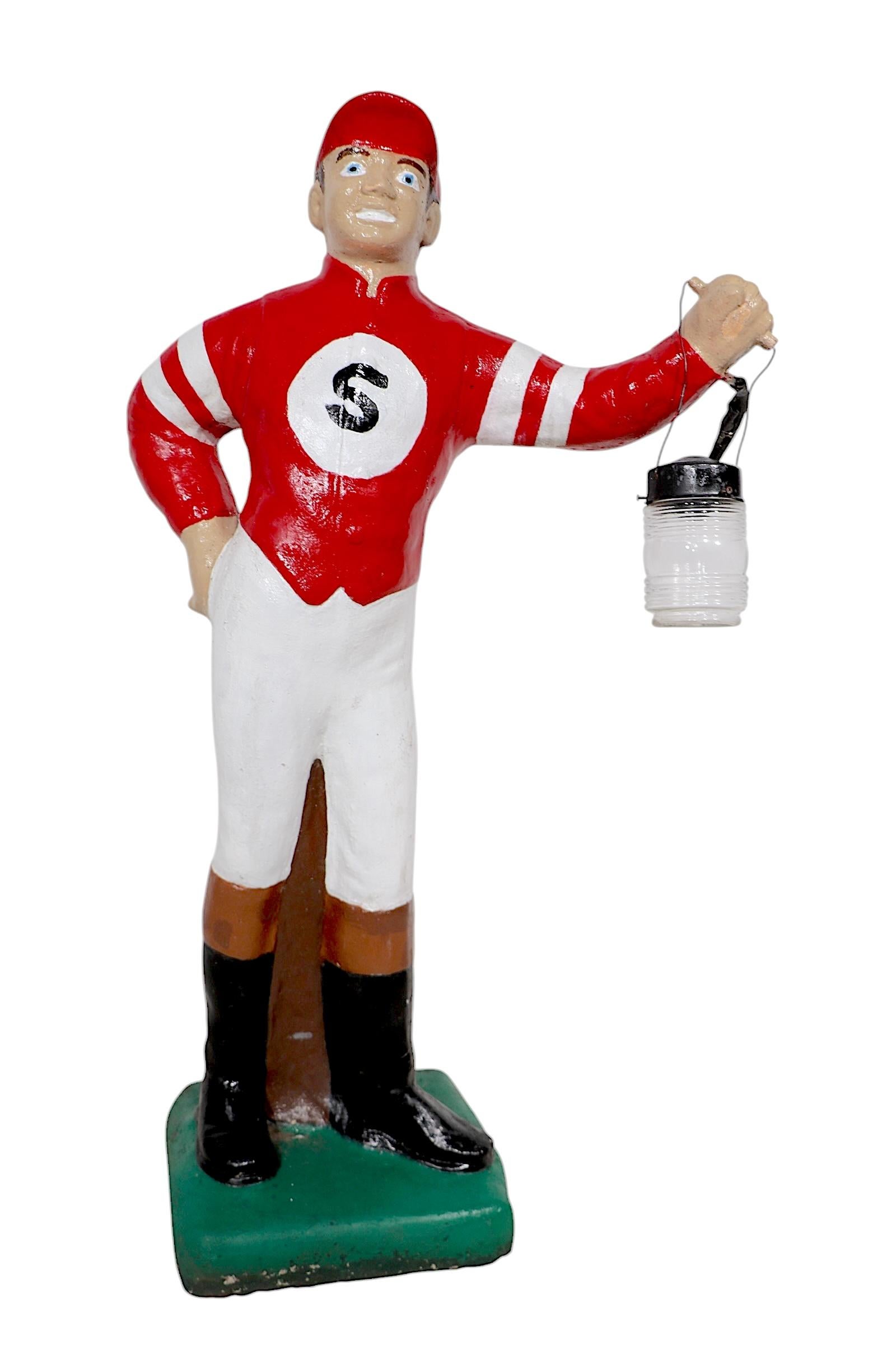 American Vintage Cement Poured Stone Saratoga Lawn Jockey For Sale