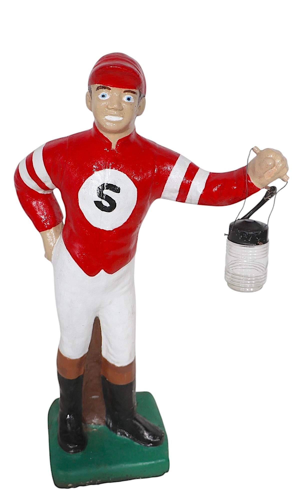 20th Century Vintage Cement Poured Stone Saratoga Lawn Jockey For Sale