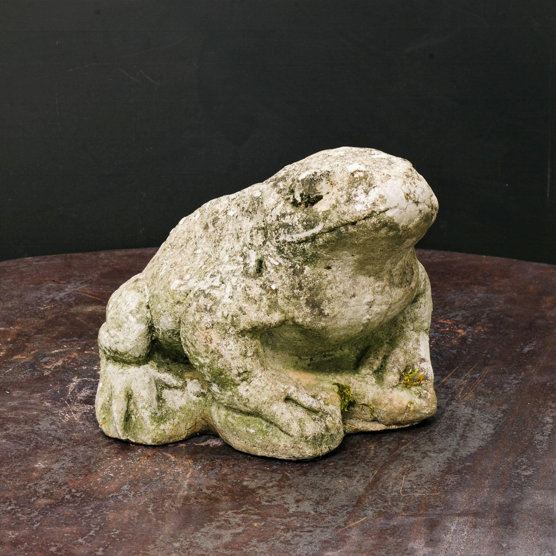 Vintage French frog made from cement, circa 1950s. This chubby fellow would be cute in the garden or in a corner inside.