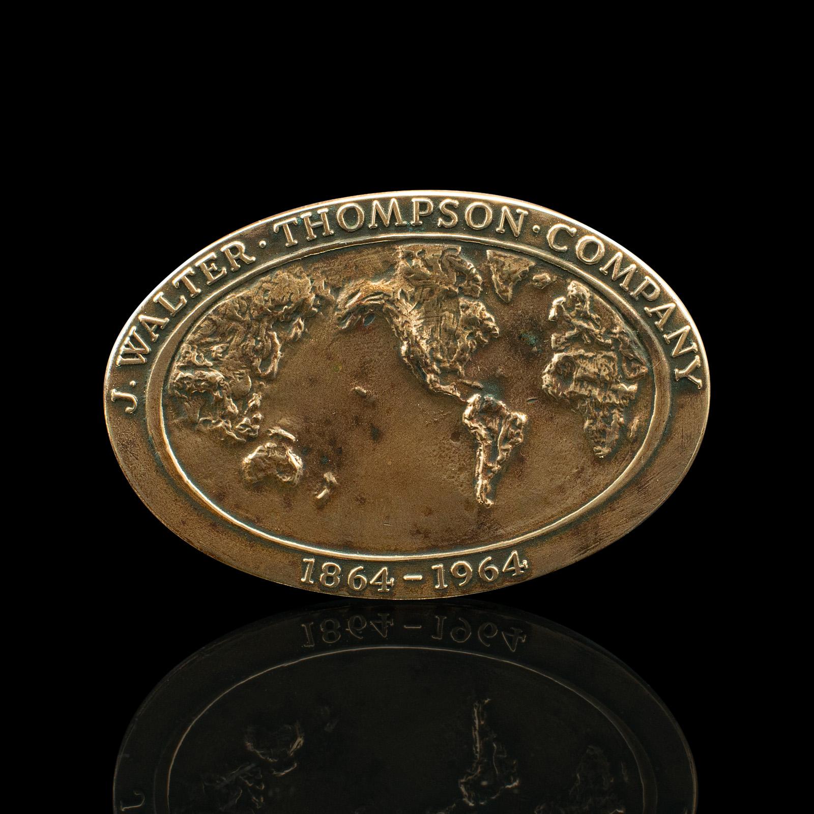Vintage Centennial Medallion, American, Bronze, J Walter Thompson, Anniversary For Sale 1