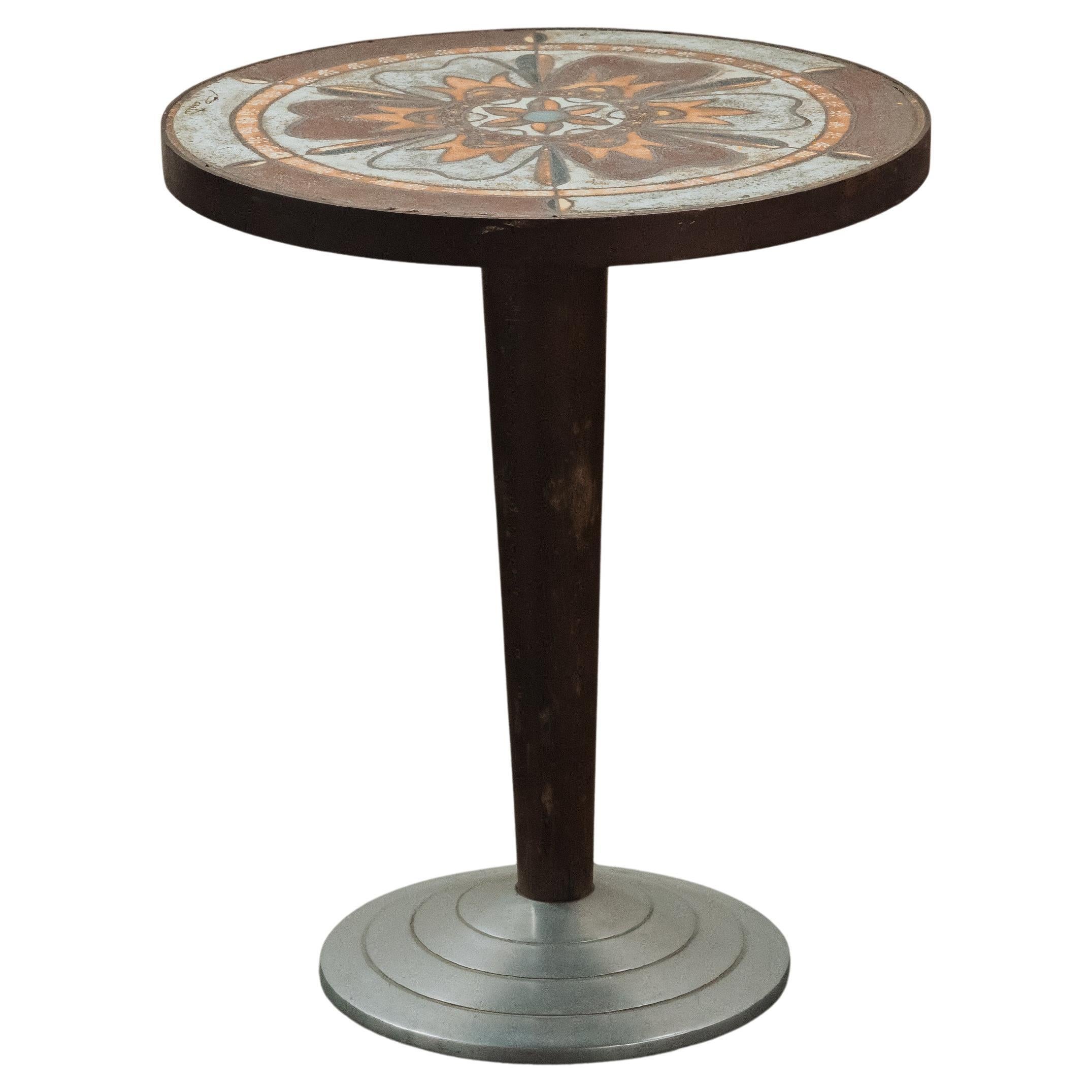 Vintage Center Table With Ceramic Top by JG Picard From France, Circa 1960