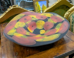 Vintage Centerpiece in Frosted Glass with Abstract Motif in Red and Yellow