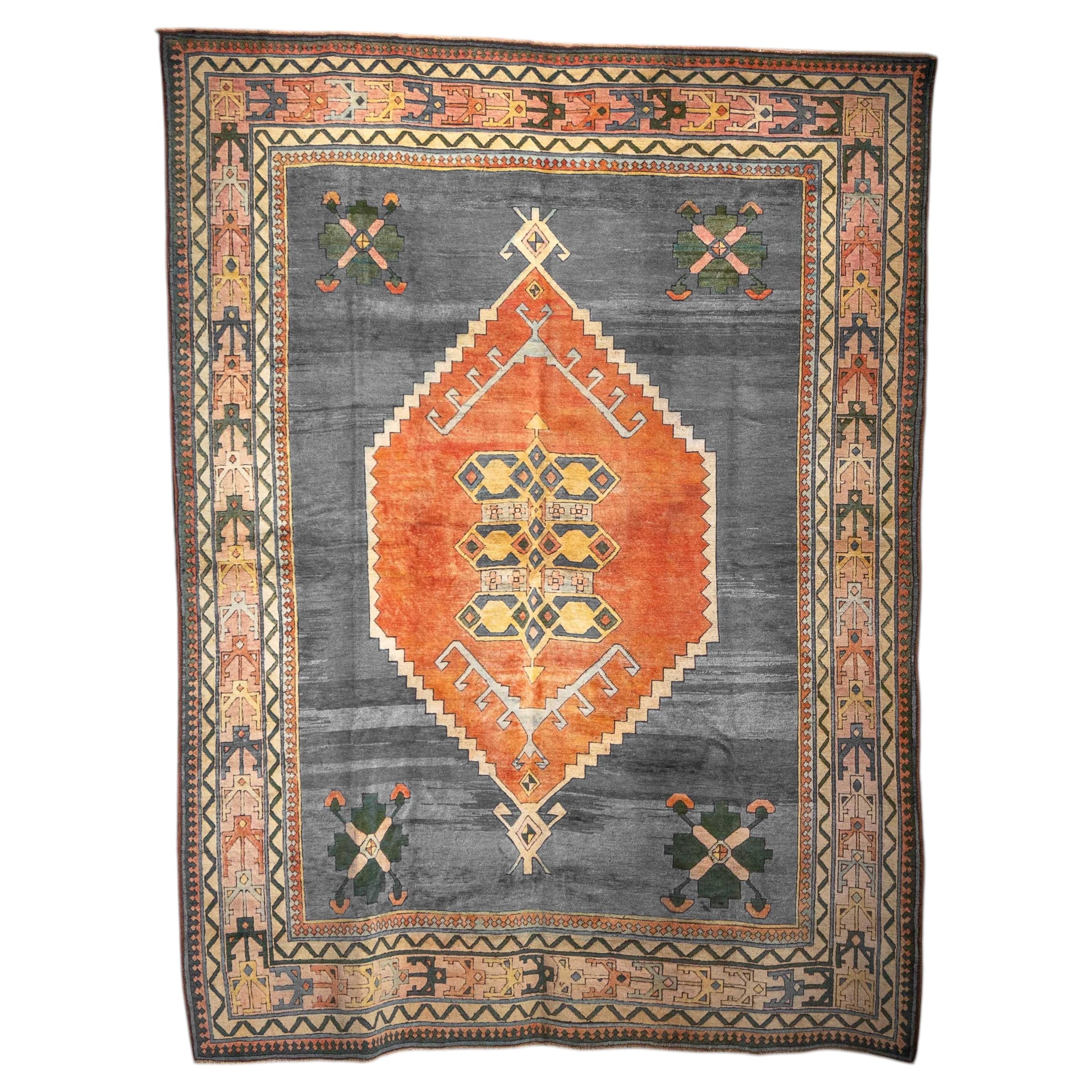 Vintage Central Anatolian Low-Pile Wool Rug, Turkey, Circa 1970