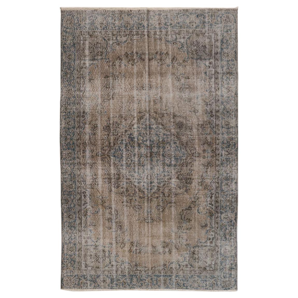 Hand-Knotted Vintage Central Anatolian Rug Overdyed in Gray for Modern Interiors